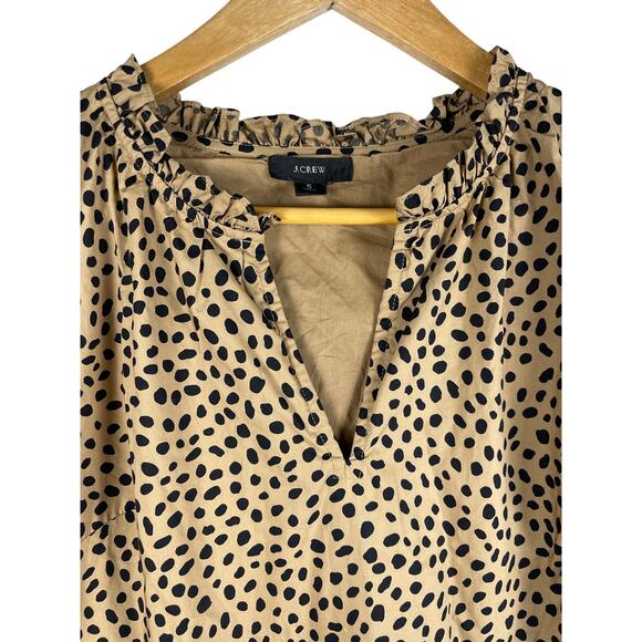 J. Crew Leopard Spot Ruffleneck Tiered Popover Mini Dress‎ Pockets Size Small - Picture 7 of 9